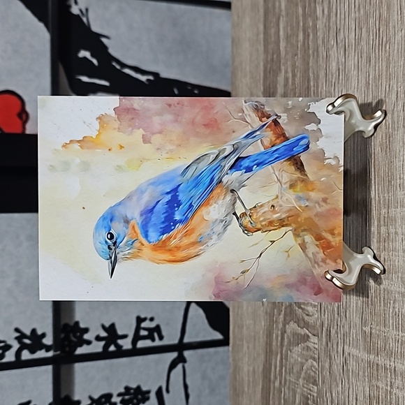 NobleCaptures Other - 4x6 Eastern Bluebird‎ Watercolor Oil Painting Art Print